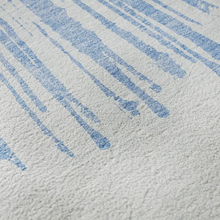 Denim Blue And Ivory Abstract Washable Area Rug With UV Protection Photo 3