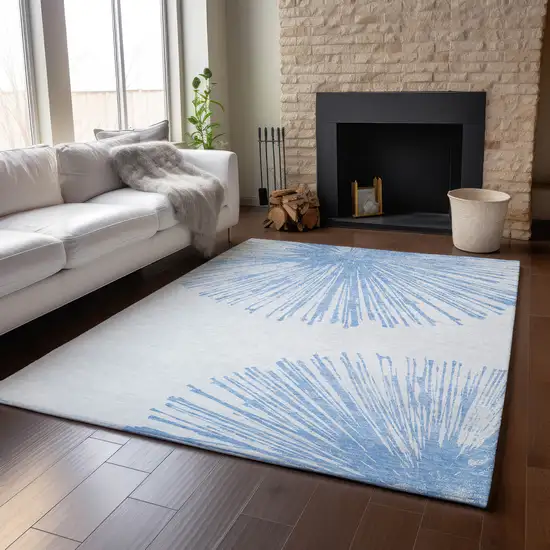 Denim Blue And Ivory Abstract Washable Area Rug With UV Protection Photo 5
