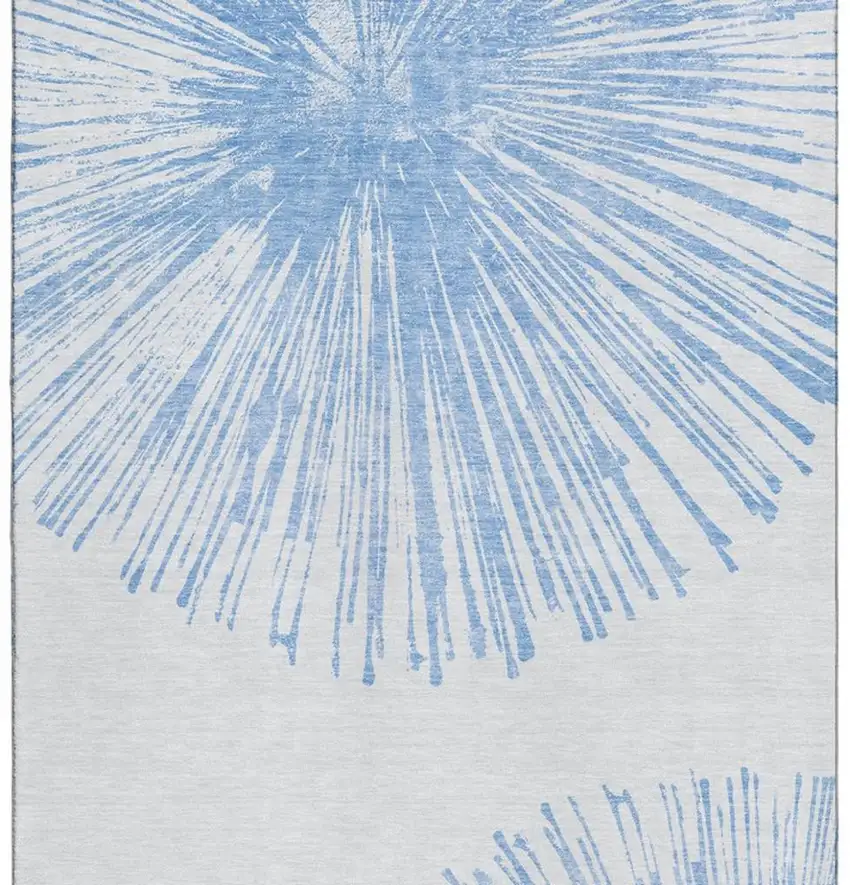 Denim Blue And Ivory Abstract Washable Area Rug With UV Protection Photo 4