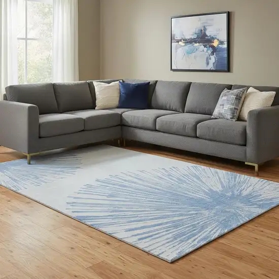 Denim Blue And Ivory Abstract Washable Area Rug With UV Protection Photo 1