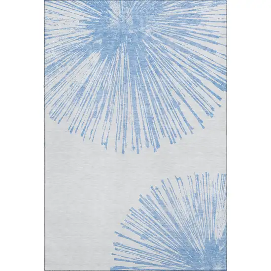 Denim Blue And Ivory Abstract Washable Area Rug With UV Protection Photo 1