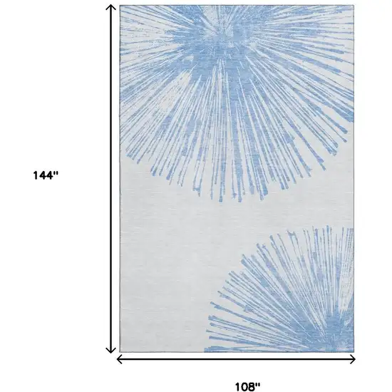 Denim Blue And Ivory Abstract Washable Area Rug With UV Protection Photo 7