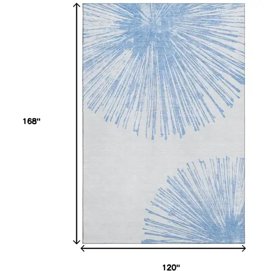 Denim Blue And Ivory Abstract Washable Area Rug With UV Protection Photo 7
