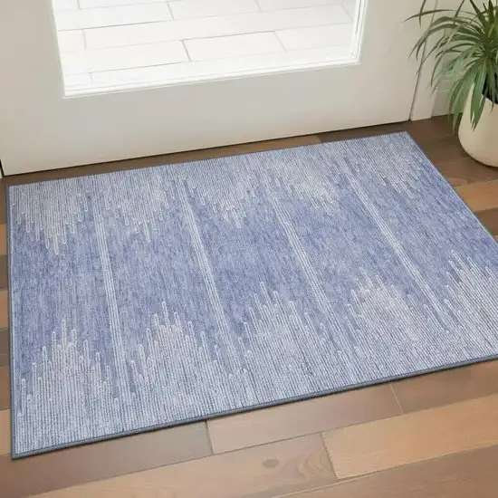 Denim Blue And Ivory Abstract Washable Area Rug With UV Protection Photo 1