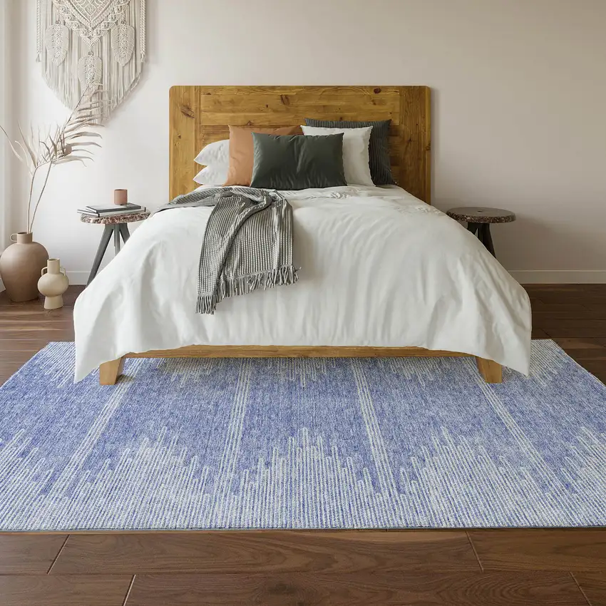 Denim Blue And Ivory Abstract Washable Area Rug With UV Protection Photo 5