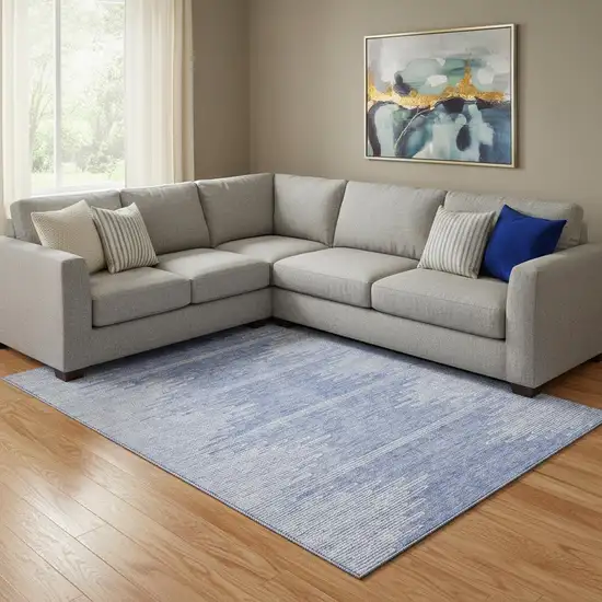 Denim Blue And Ivory Abstract Washable Area Rug With UV Protection Photo 1