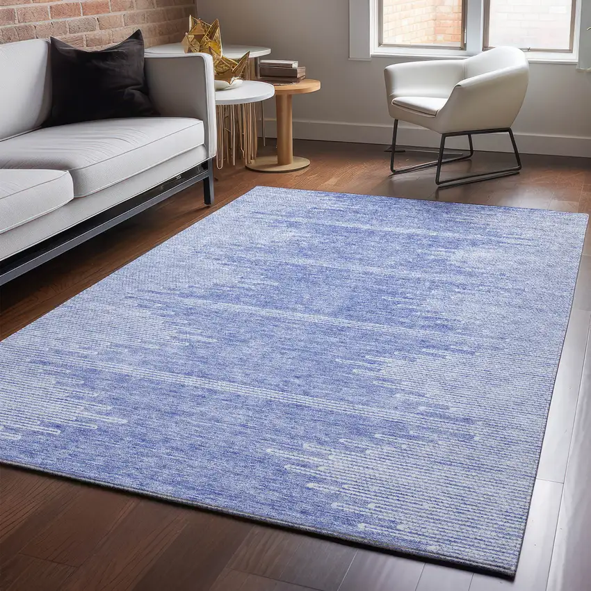 Denim Blue And Ivory Abstract Washable Area Rug With UV Protection Photo 4