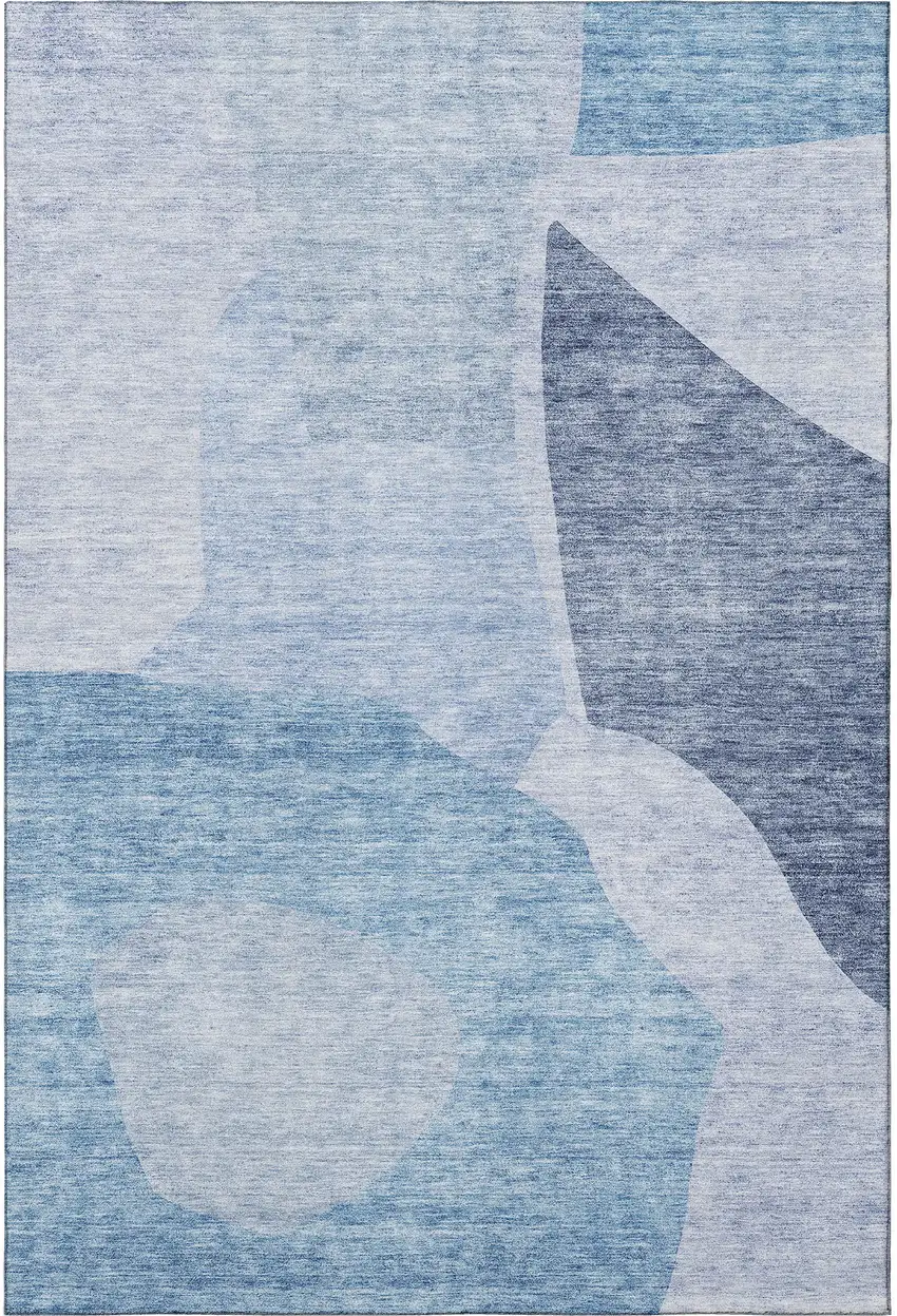 Denim Blue And Ivory Abstract Washable Area Rug With UV Protection Photo 3