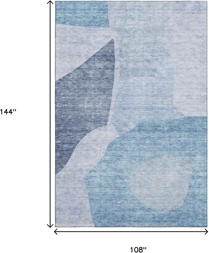 Denim Blue And Ivory Abstract Washable Area Rug With UV Protection Photo 3
