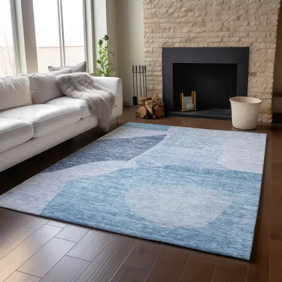 Denim Blue And Ivory Abstract Washable Area Rug With UV Protection Photo 5