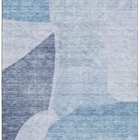 Denim Blue And Ivory Abstract Washable Area Rug With UV Protection Photo 2