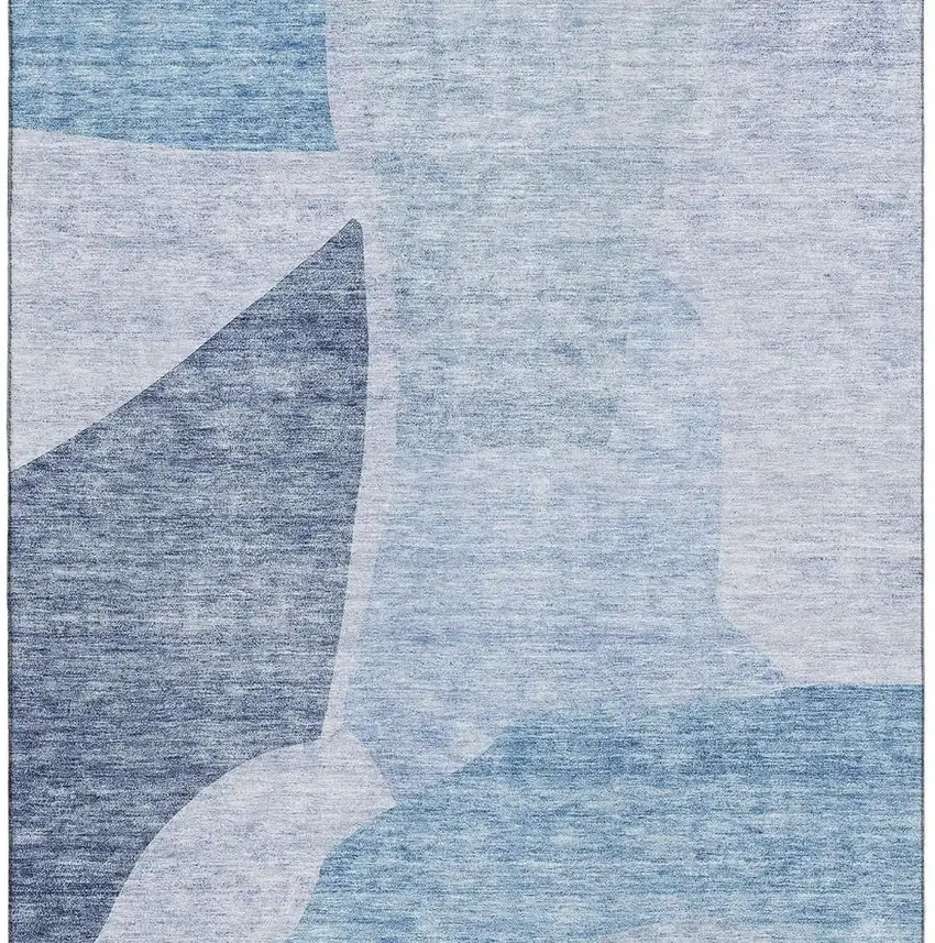 Denim Blue And Ivory Abstract Washable Area Rug With UV Protection Photo 2