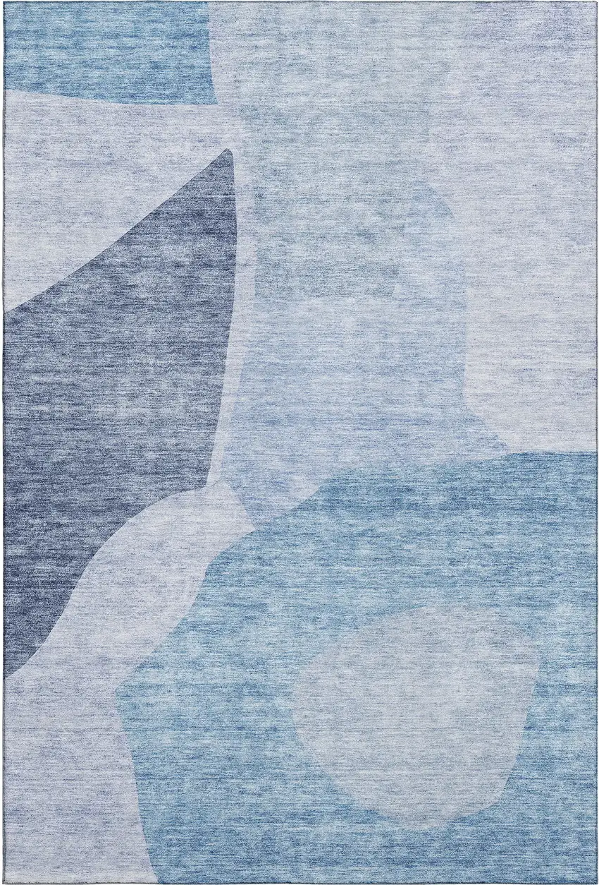 Denim Blue And Ivory Abstract Washable Area Rug With UV Protection Photo 1
