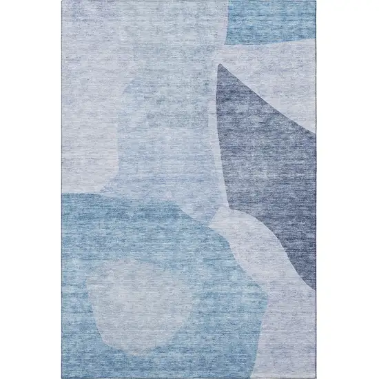 Denim Blue And Ivory Abstract Washable Area Rug With UV Protection Photo 3