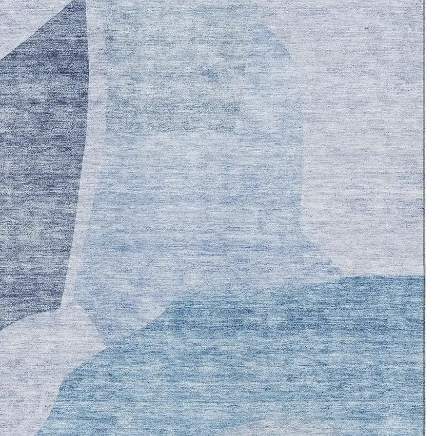 Denim Blue And Ivory Abstract Washable Area Rug With UV Protection Photo 2