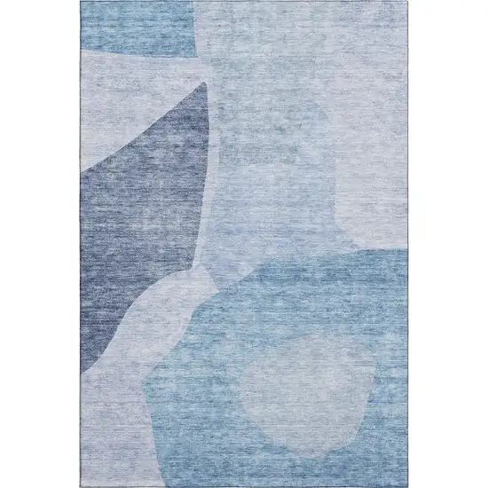 Denim Blue And Ivory Abstract Washable Area Rug With UV Protection Photo 1