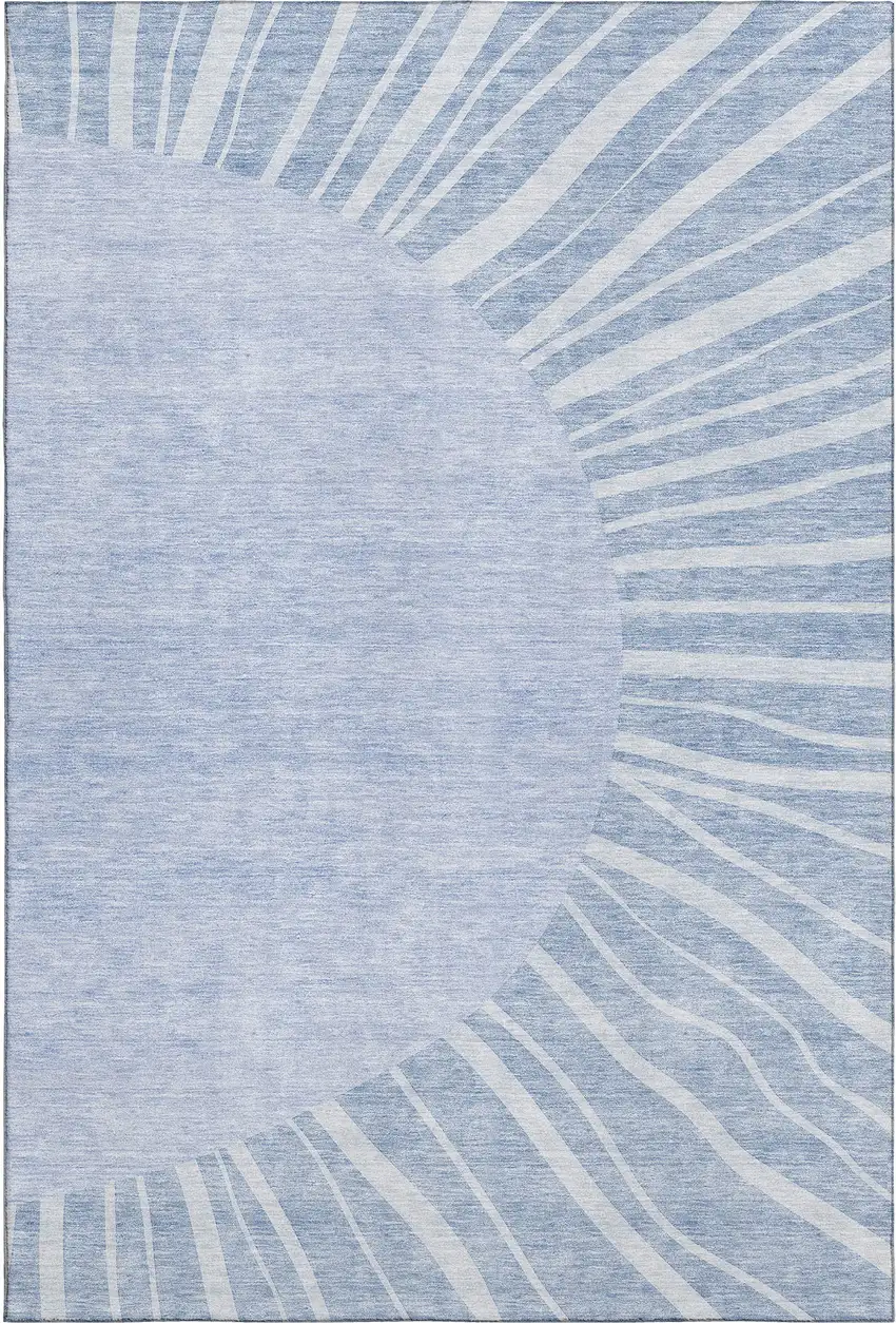 Denim Blue And Ivory Abstract Washable Area Rug With UV Protection Photo 1