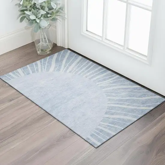 Denim Blue And Ivory Abstract Washable Area Rug With UV Protection Photo 1