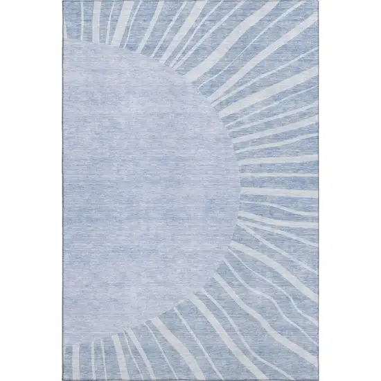 Denim Blue And Ivory Abstract Washable Area Rug With UV Protection Photo 2
