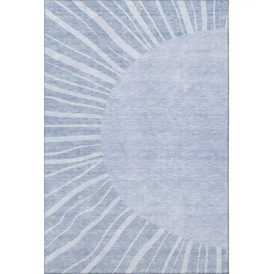 Denim Blue And Ivory Abstract Washable Area Rug With UV Protection Photo 3