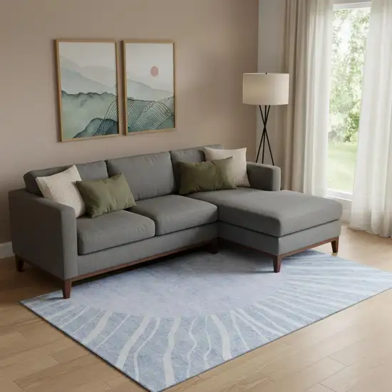 Denim Blue And Ivory Abstract Washable Area Rug With UV Protection Photo 1