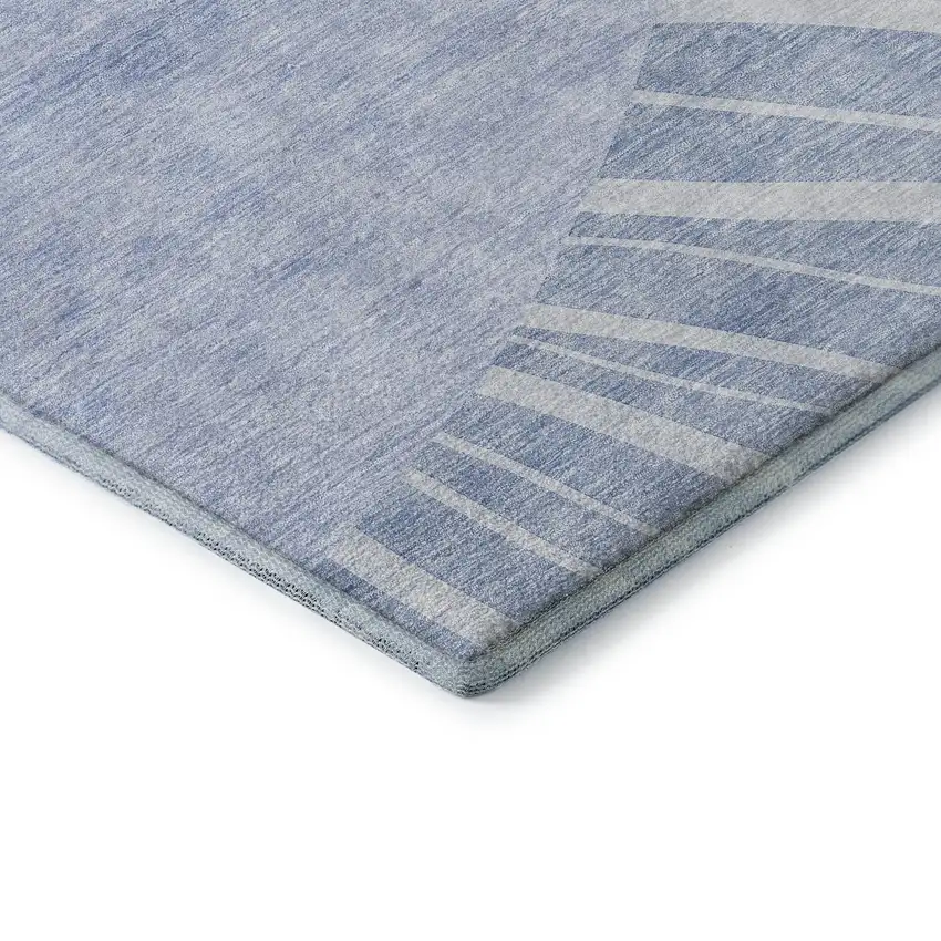 Denim Blue And Ivory Abstract Washable Area Rug With UV Protection Photo 7