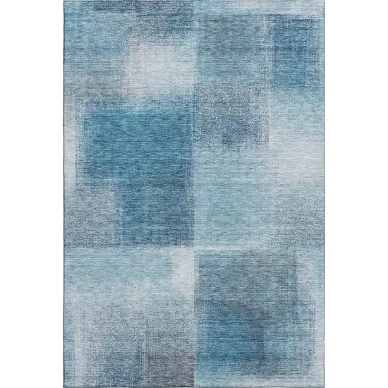 Denim Blue And Ivory Abstract Washable Area Rug With UV Protection Photo 6