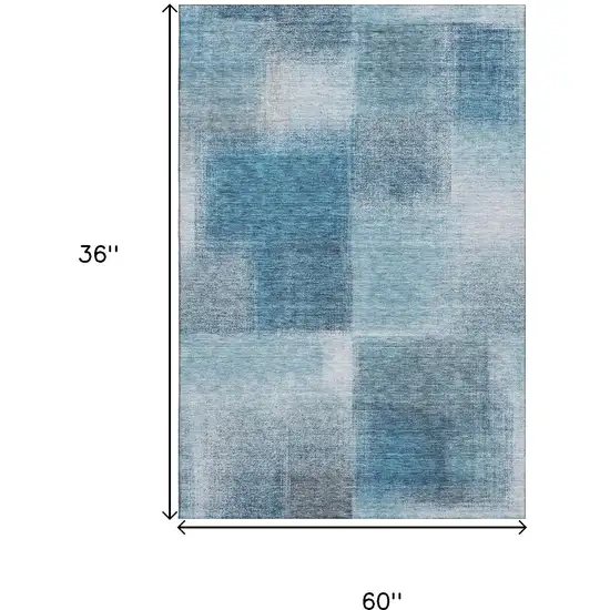 Denim Blue And Ivory Abstract Washable Area Rug With UV Protection Photo 3
