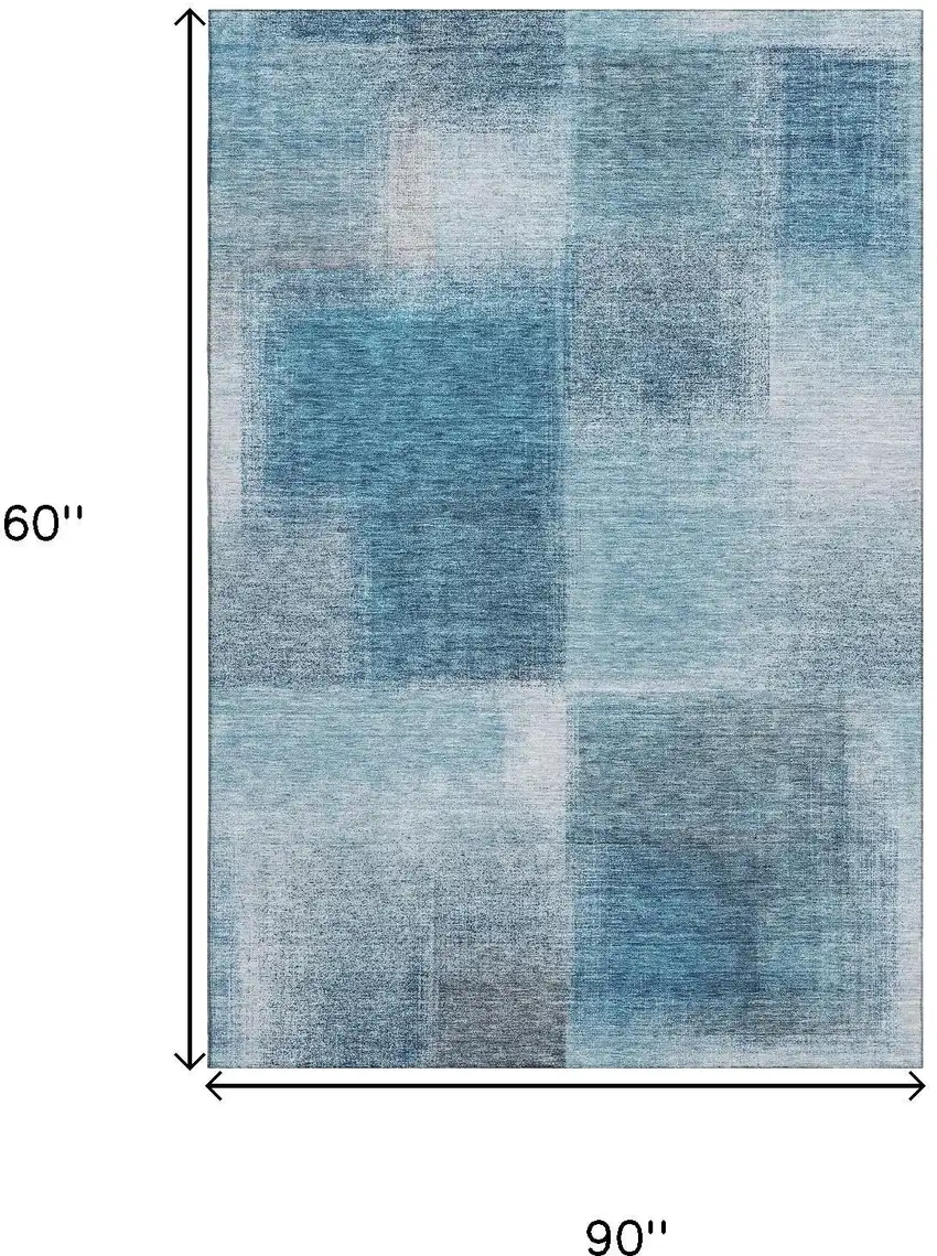 Denim Blue And Ivory Abstract Washable Area Rug With UV Protection Photo 3