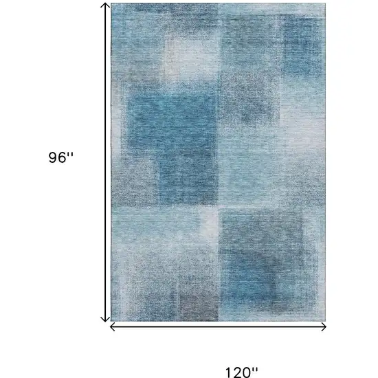 Denim Blue And Ivory Abstract Washable Area Rug With UV Protection Photo 3