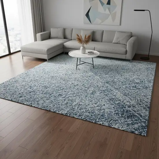 Denim Blue And Ivory Abstract Washable Area Rug With UV Protection Photo 2