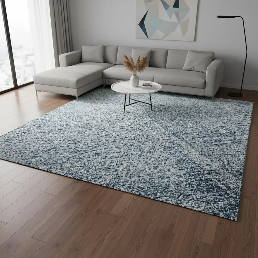 Denim Blue And Ivory Abstract Washable Area Rug With UV Protection Photo 2