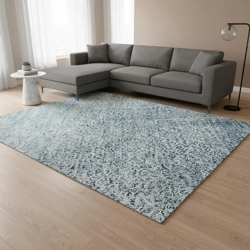 Denim Blue And Ivory Abstract Washable Area Rug With UV Protection Photo 2