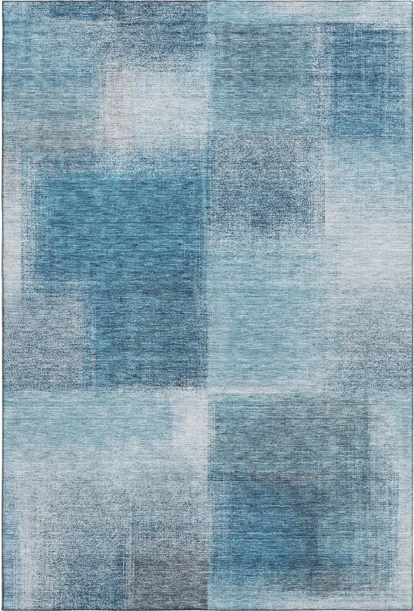 Denim Blue And Ivory Abstract Washable Area Rug With UV Protection Photo 5