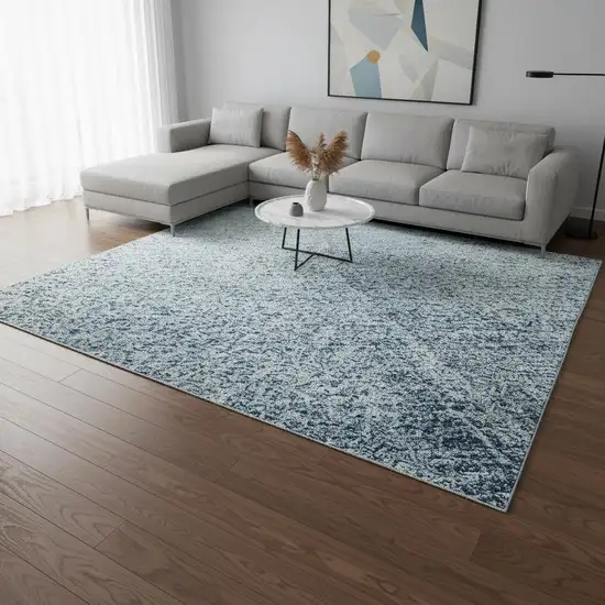 Denim Blue And Ivory Abstract Washable Area Rug With UV Protection Photo 2