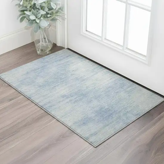 Denim Blue And Ivory Abstract Washable Area Rug With UV Protection Photo 2