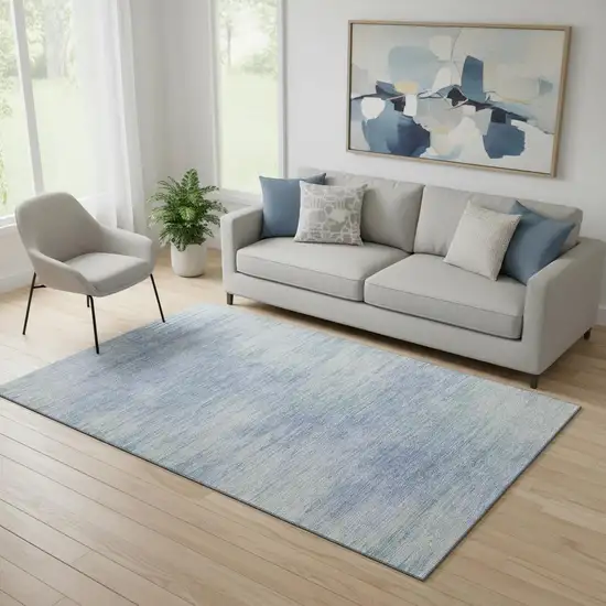 Denim Blue And Ivory Abstract Washable Area Rug With UV Protection Photo 1