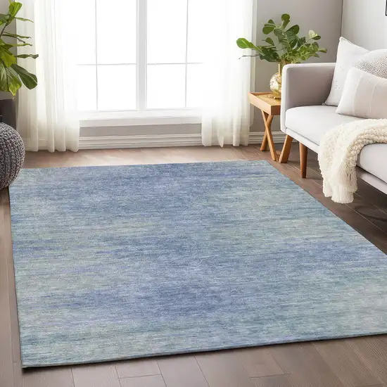 Denim Blue And Ivory Abstract Washable Area Rug With UV Protection Photo 5