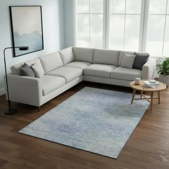 Denim Blue And Ivory Abstract Washable Area Rug With UV Protection Photo 2