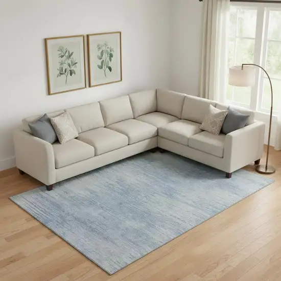 Denim Blue And Ivory Abstract Washable Area Rug With UV Protection Photo 1