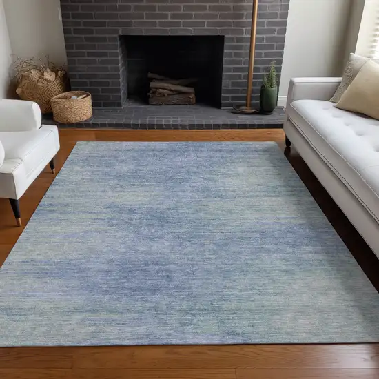 Denim Blue And Ivory Abstract Washable Area Rug With UV Protection Photo 5