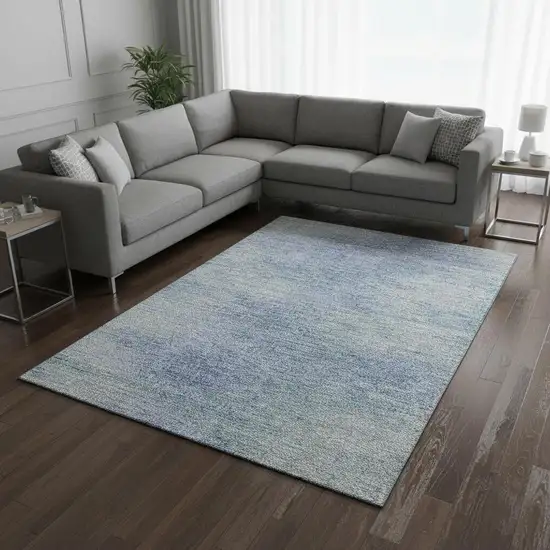 Denim Blue And Ivory Abstract Washable Area Rug With UV Protection Photo 2