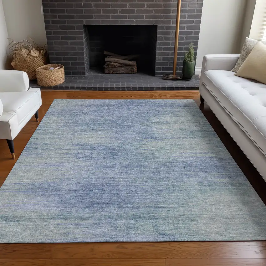 Denim Blue And Ivory Abstract Washable Area Rug With UV Protection Photo 5