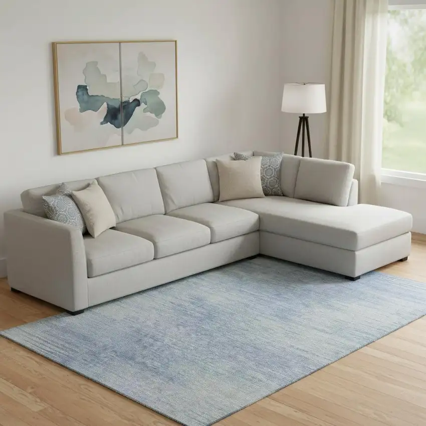 Denim Blue And Ivory Abstract Washable Area Rug With UV Protection Photo 1