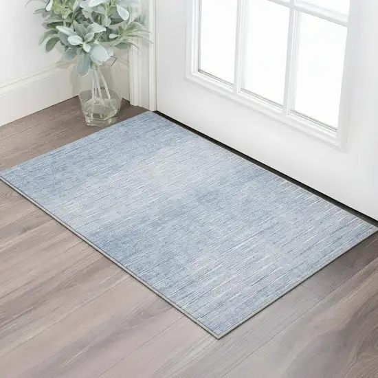 Denim Blue And Ivory Abstract Washable Area Rug With UV Protection Photo 2