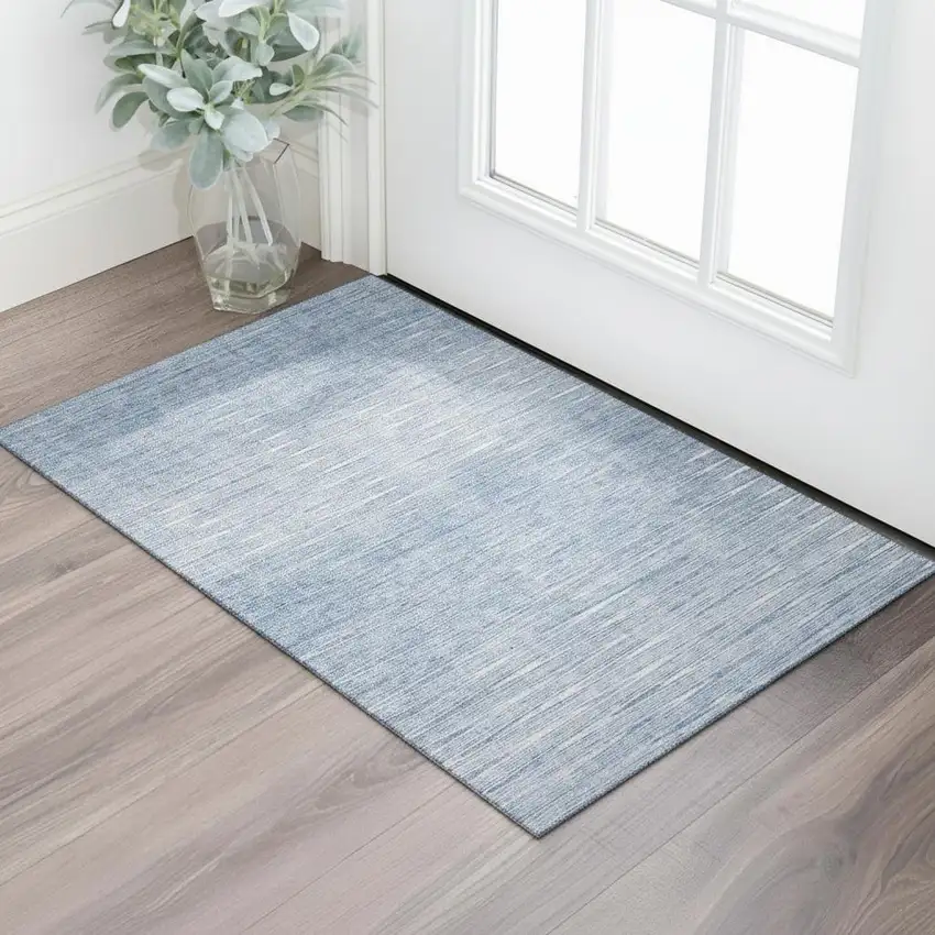Denim Blue And Ivory Abstract Washable Area Rug With UV Protection Photo 1
