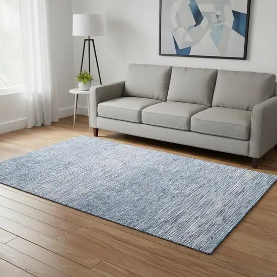 Denim Blue And Ivory Abstract Washable Area Rug With UV Protection Photo 2