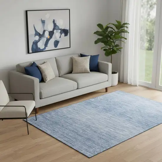 Denim Blue And Ivory Abstract Washable Area Rug With UV Protection Photo 1