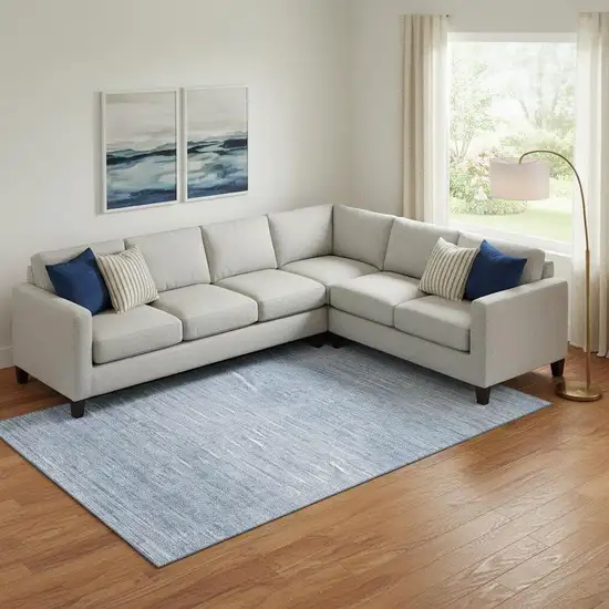 Denim Blue And Ivory Abstract Washable Area Rug With UV Protection Photo 1