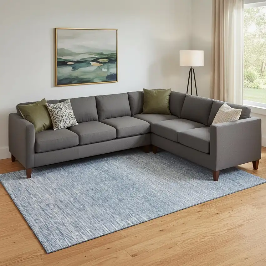 Denim Blue And Ivory Abstract Washable Area Rug With UV Protection Photo 1